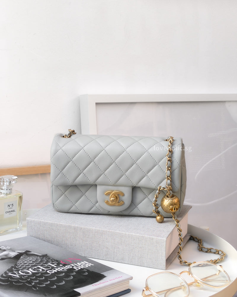 Pearl Crush Mini Rectangle 23C Light Grey Lambskin Gold Hardware