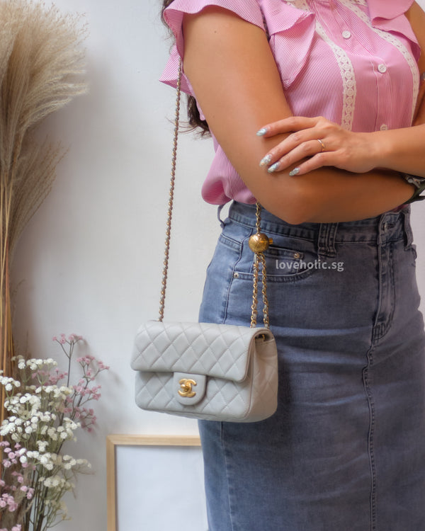 Chanel Pearl Crush Mini Rectangle 23C Light Grey Lambskin Gold Hardware-model