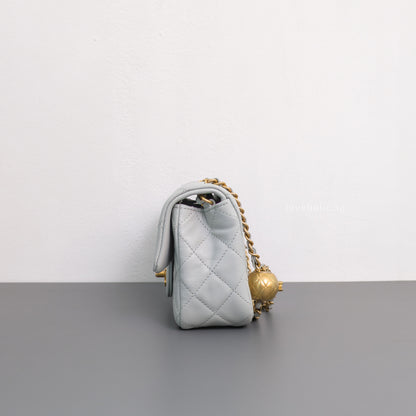 Chanel Pearl Crush Mini Rectangle 23C Light Grey Lambskin Gold Hardware-side