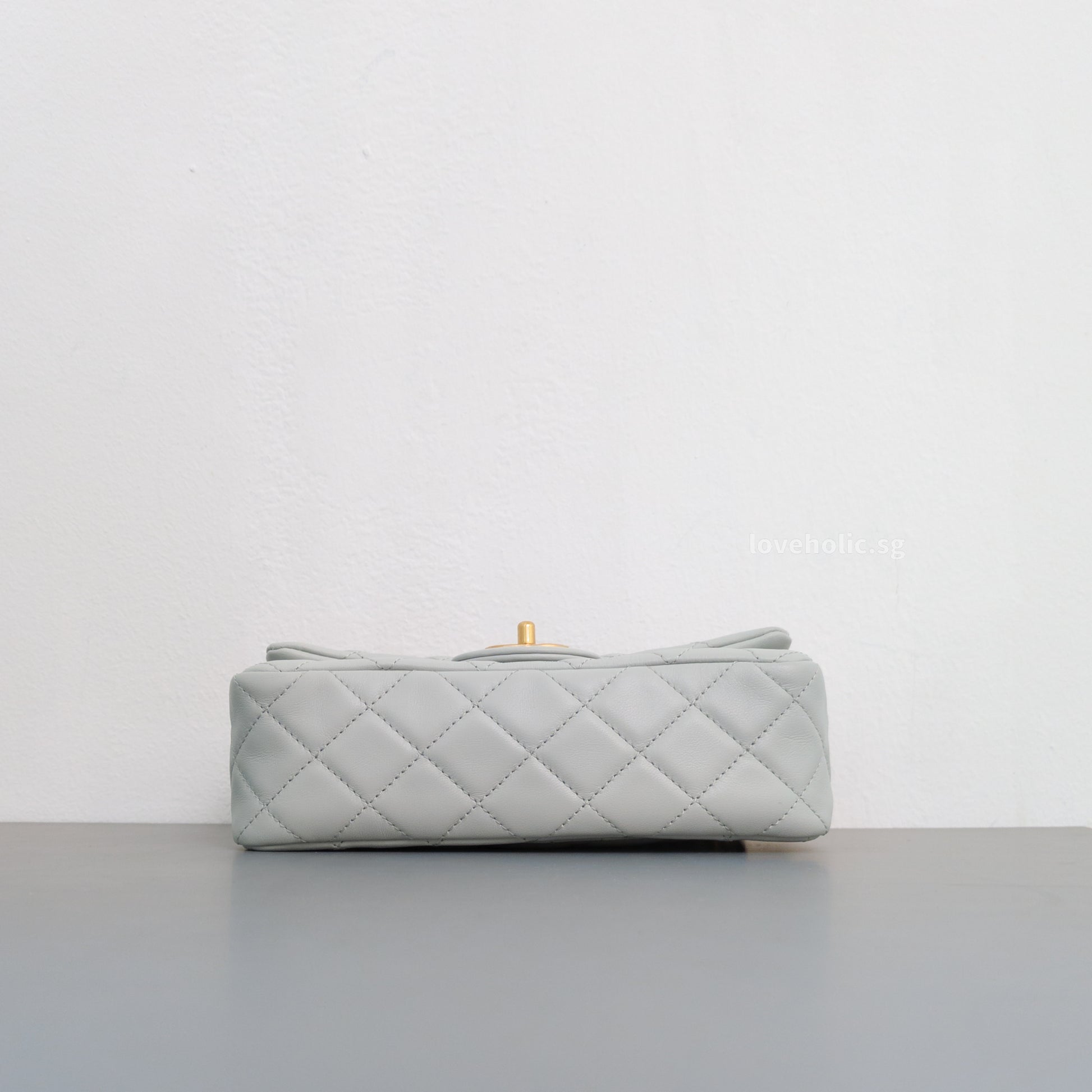 Chanel Pearl Crush Mini Rectangle 23C Light Grey Lambskin Gold Hardware-details