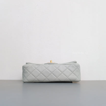 Chanel Pearl Crush Mini Rectangle 23C Light Grey Lambskin Gold Hardware-details