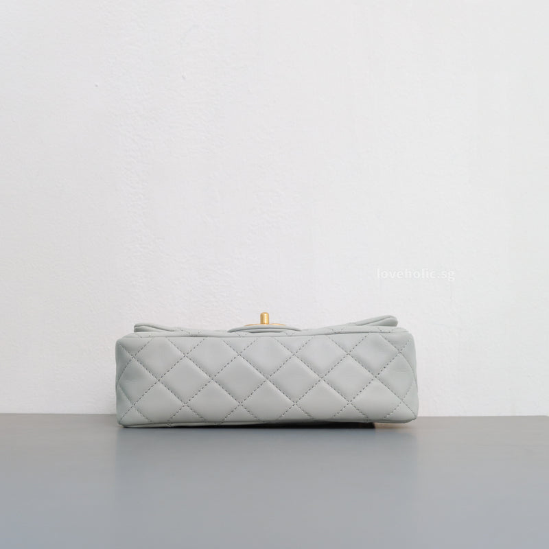 Chanel Pearl Crush Mini Rectangle 23C Light Grey Lambskin Gold Hardware-details