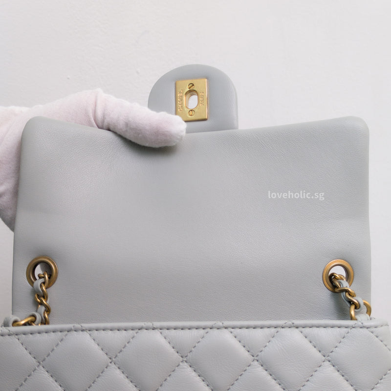 Chanel Pearl Crush Mini Rectangle 23C Light Grey Lambskin Gold Hardware-details