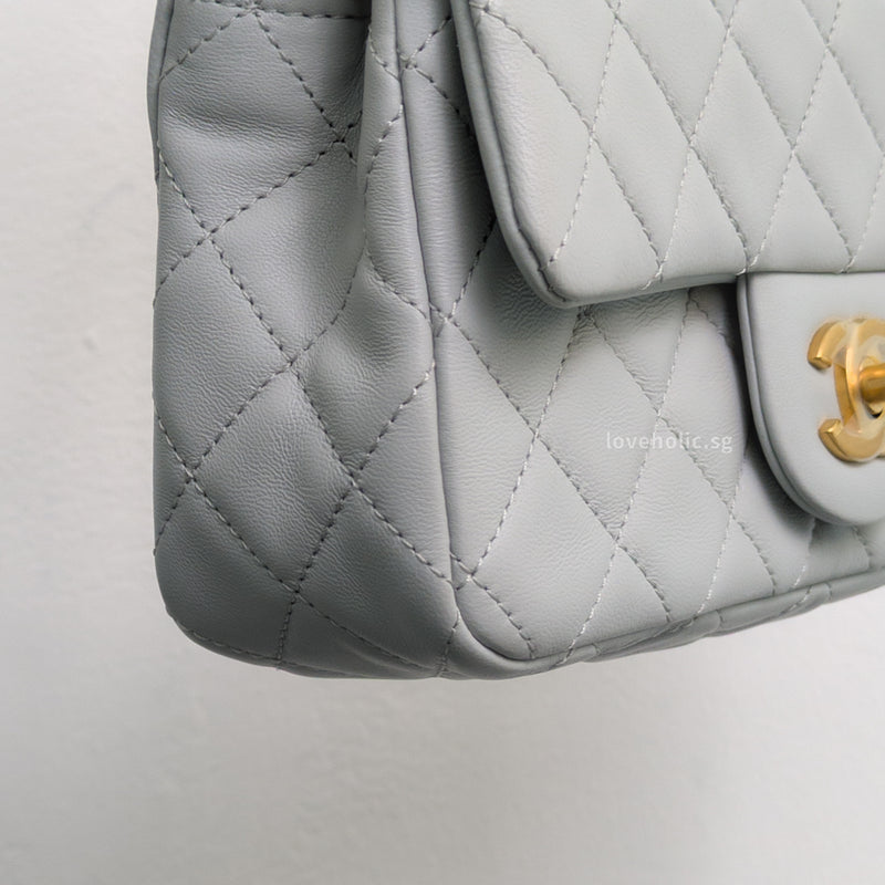 Chanel Pearl Crush Mini Rectangle 23C Light Grey Lambskin Gold Hardware-details