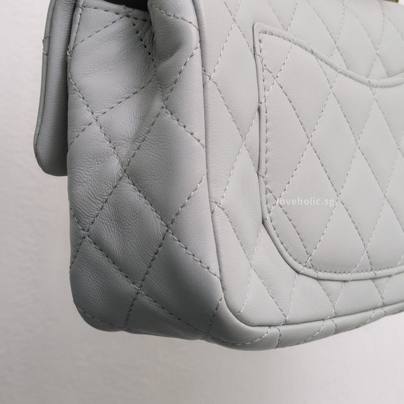 Chanel Pearl Crush Mini Rectangle 23C Light Grey Lambskin Gold Hardware-details