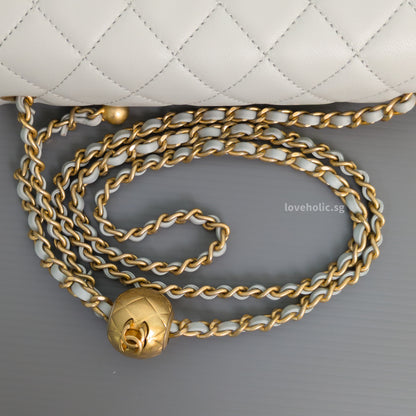 Chanel Pearl Crush Mini Rectangle 23C Light Grey Lambskin Gold Hardware-details