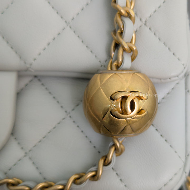 Chanel Pearl Crush Mini Rectangle 23C Light Grey Lambskin Gold Hardware-details