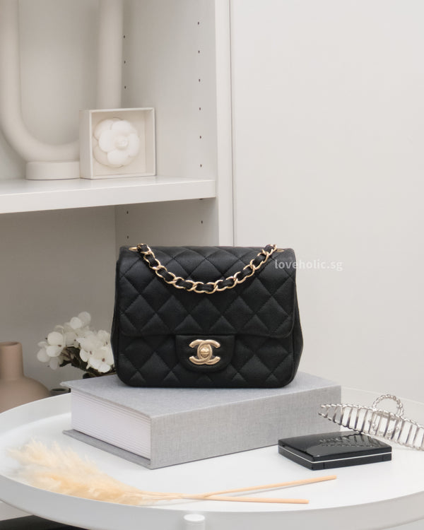 Chanel Classic Flap Mini Square | 17B Black Caviar Gold Hardware-front