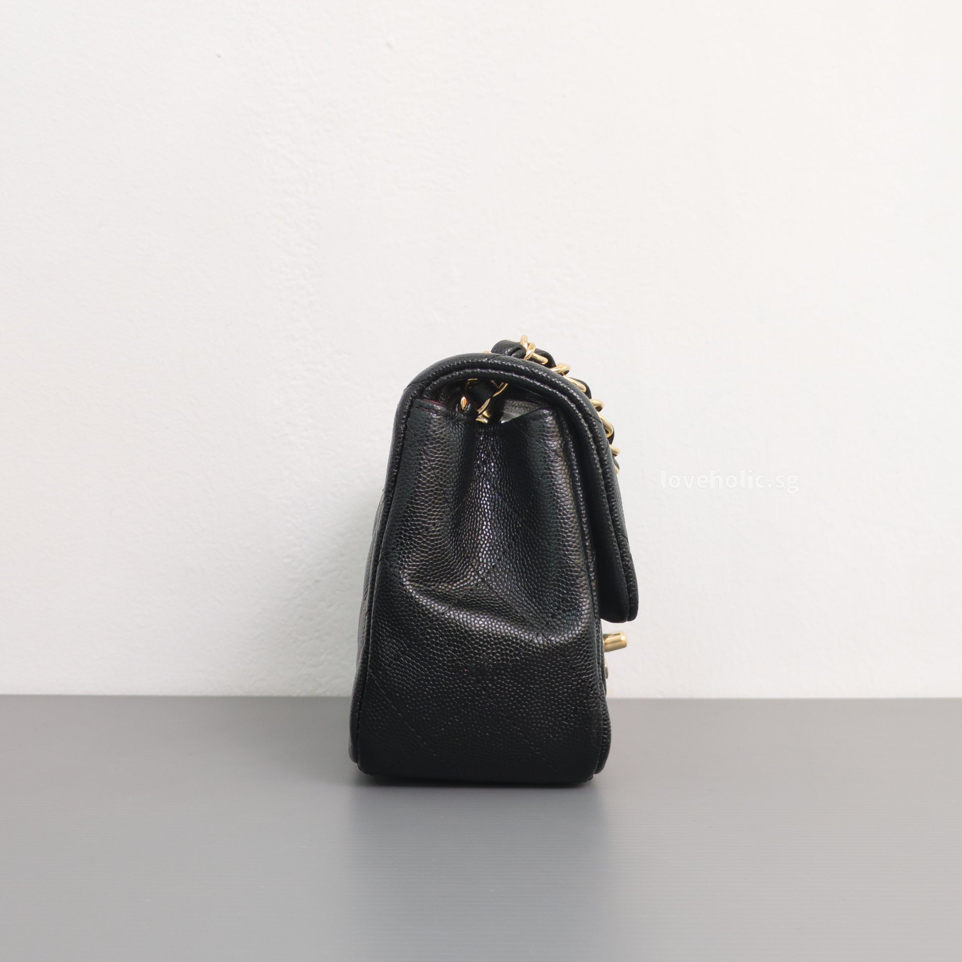 Chanel Classic Flap Mini Square | 17B Black Caviar Gold Hardware-side