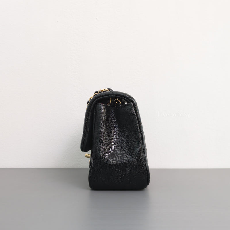 Chanel Classic Flap Mini Square | 17B Black Caviar Gold Hardware-details