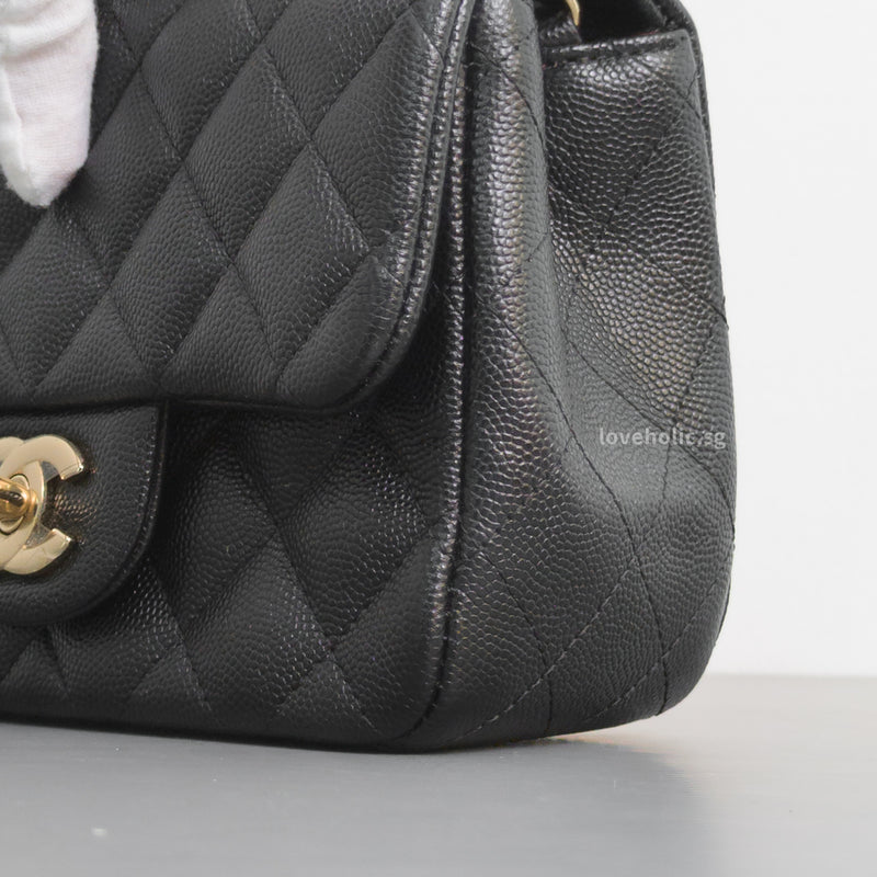 Chanel Classic Flap Mini Square | 17B Black Caviar Gold Hardware-details