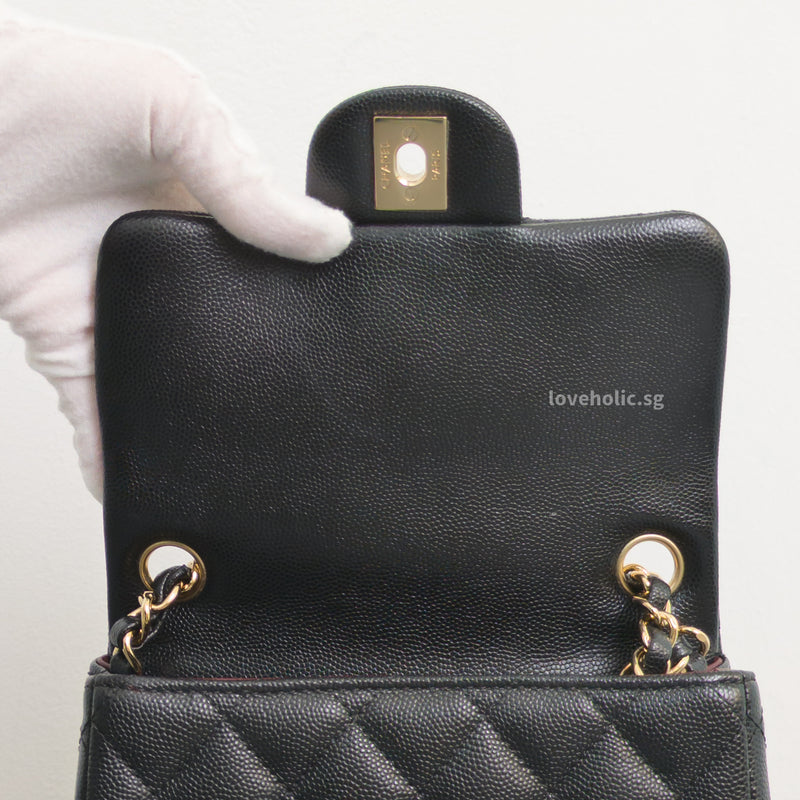 Chanel Classic Flap Mini Square | 17B Black Caviar Gold Hardware-details