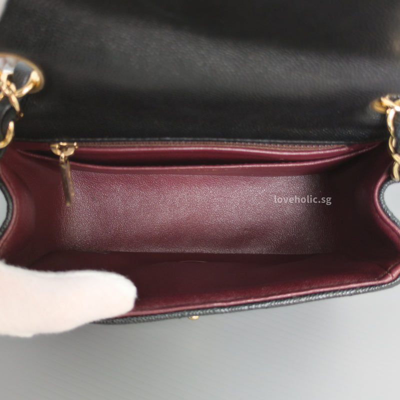 Chanel Classic Flap Mini Square | 17B Black Caviar Gold Hardware-details