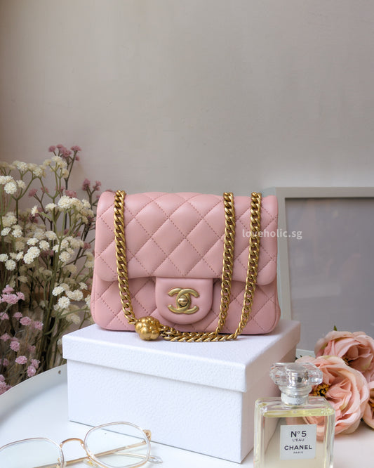 Chanel Camillia Crush Mini Square | 23P Light Pink  Calfskin Light Gold Hardware-front