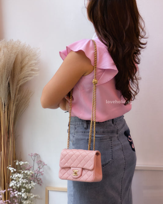 Chanel Camillia Crush Mini Square | 23P Light Pink  Calfskin Light Gold Hardware-model