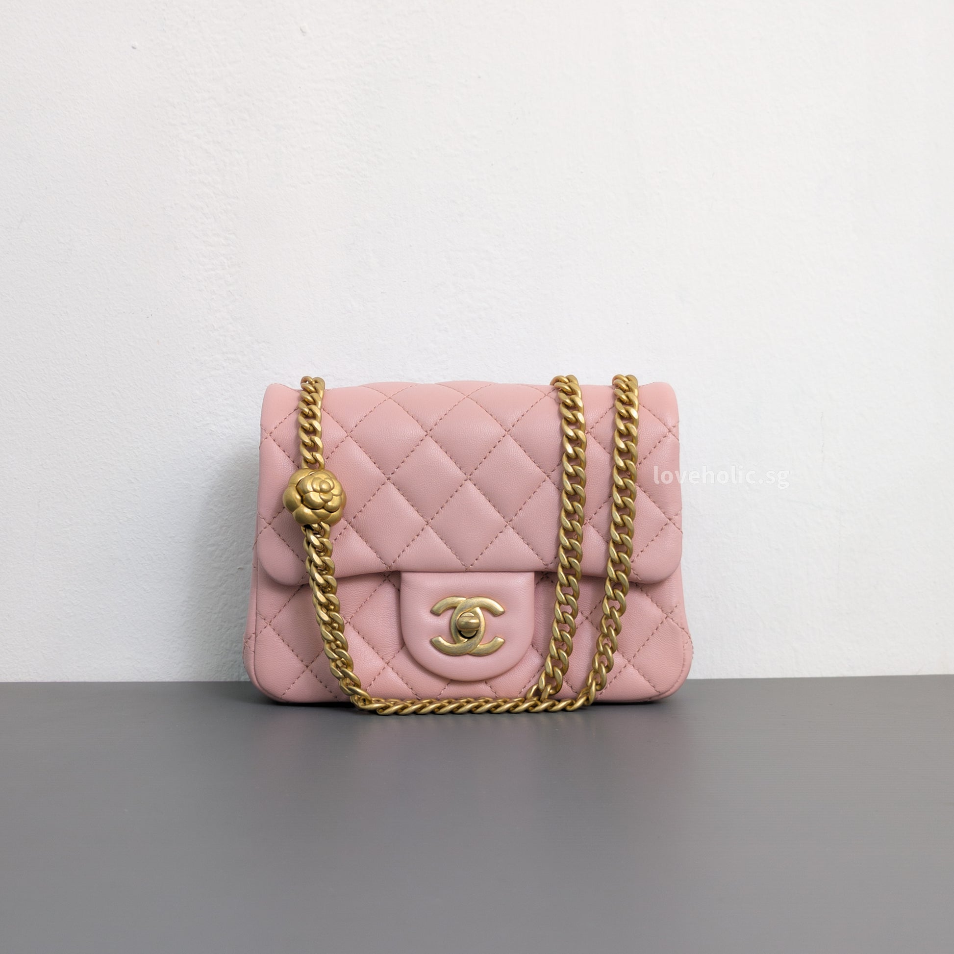 Chanel Camillia Crush Mini Square | 23P Light Pink  Calfskin Light Gold Hardware-front1