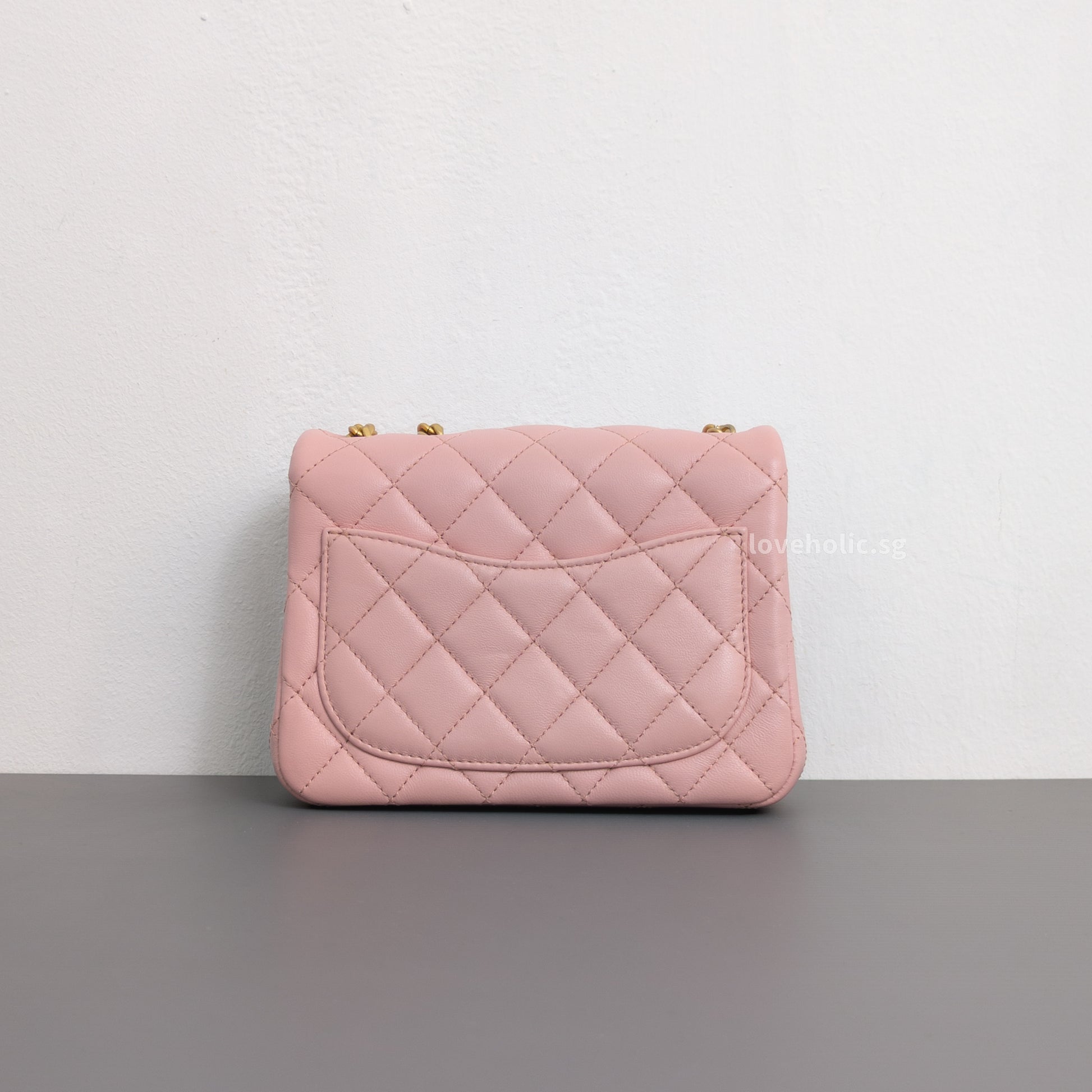 Chanel Camillia Crush Mini Square | 23P Light Pink  Calfskin Light Gold Hardware-back