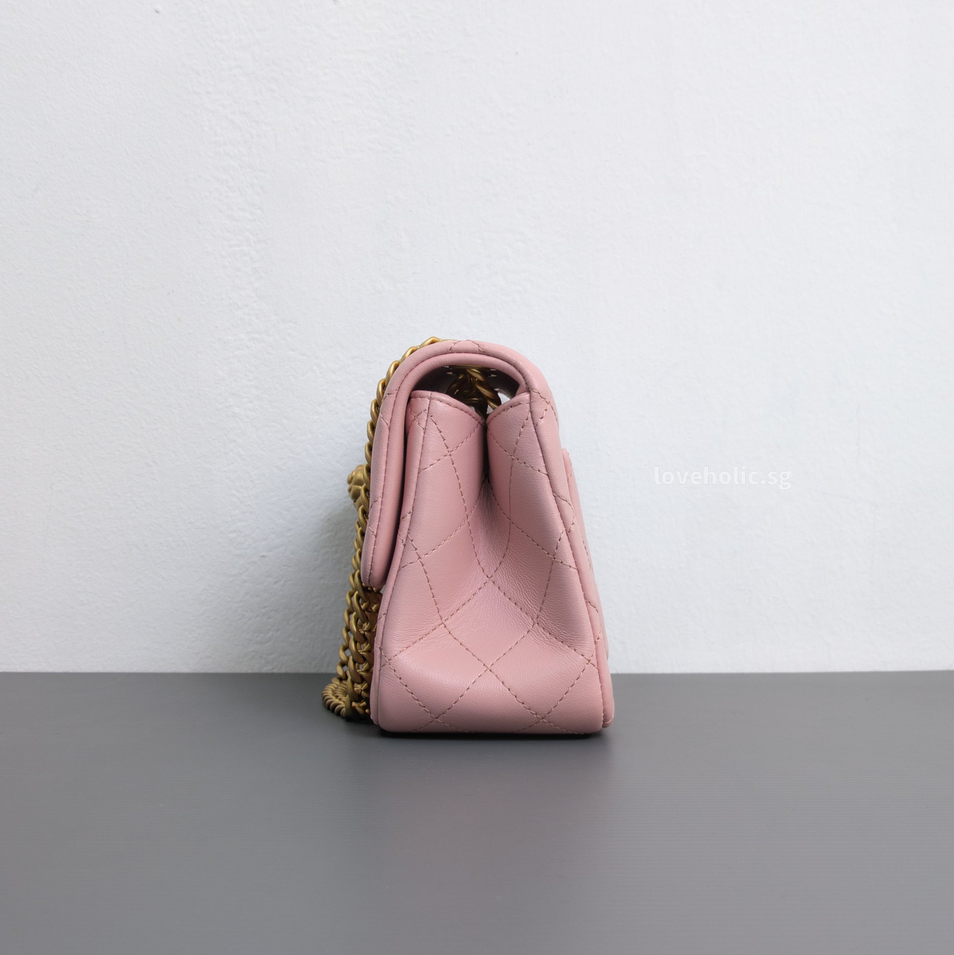 Chanel Camillia Crush Mini Square | 23P Light Pink  Calfskin Light Gold Hardware-side