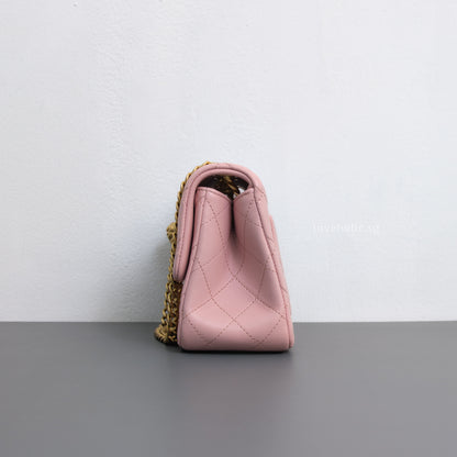 Chanel Camillia Crush Mini Square | 23P Light Pink  Calfskin Light Gold Hardware-side