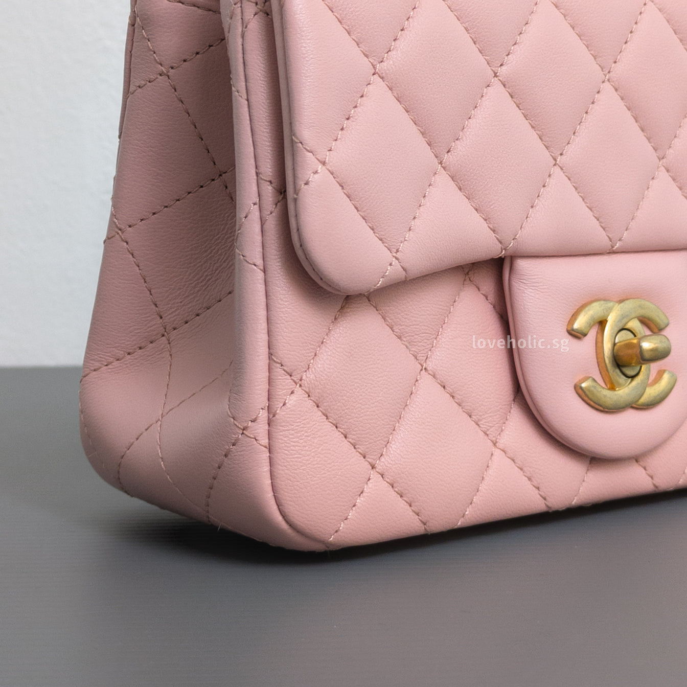 Chanel Camillia Crush Mini Square | 23P Light Pink  Calfskin Light Gold Hardware-details