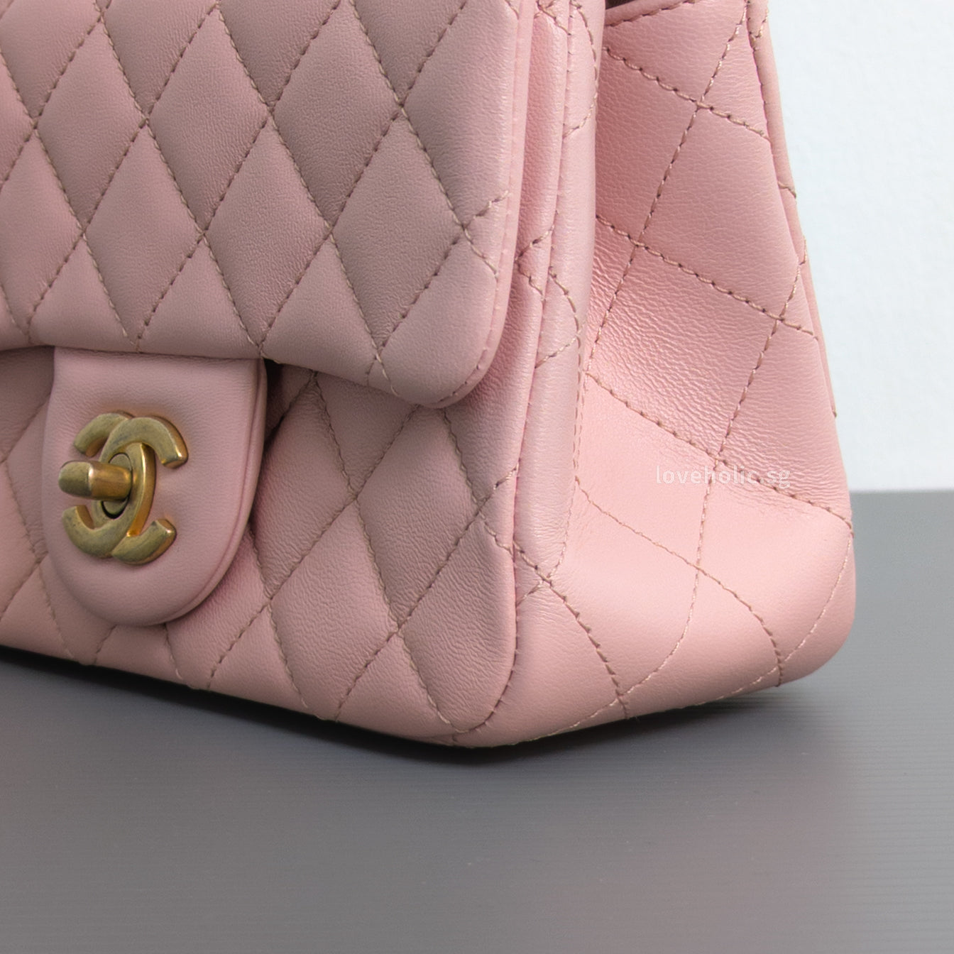 Chanel Camillia Crush Mini Square | 23P Light Pink  Calfskin Light Gold Hardware-details