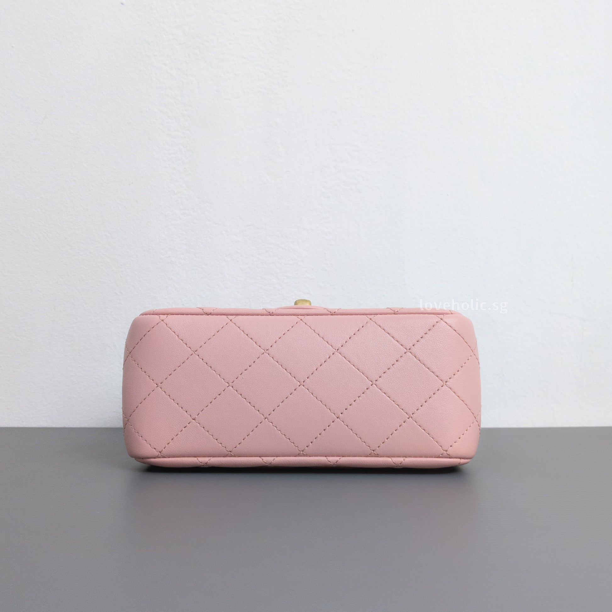 Chanel Camillia Crush Mini Square | 23P Light Pink  Calfskin Light Gold Hardware-details
