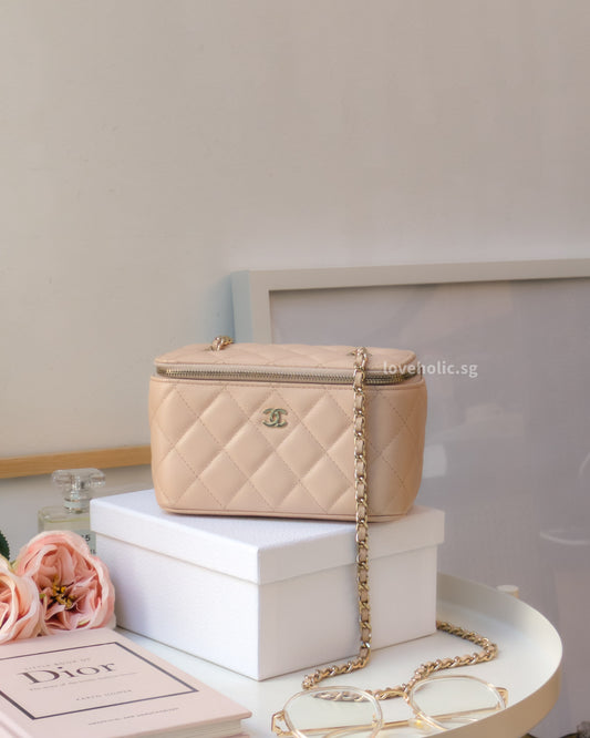 Chanel Vanity Bag with Chain Beige Caviar Light Gold Hardware-front