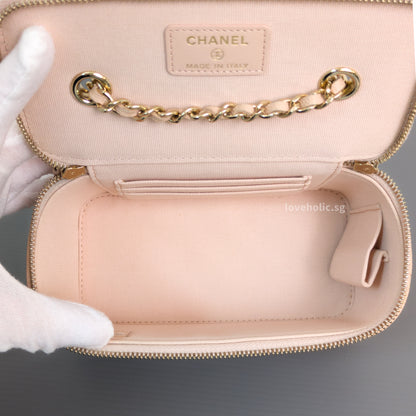 Chanel Vanity Bag with Chain Beige Caviar Light Gold Hardware-details