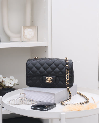Chanel Mini Rectangle 17B Black Caviar Light Gold Hardware-front