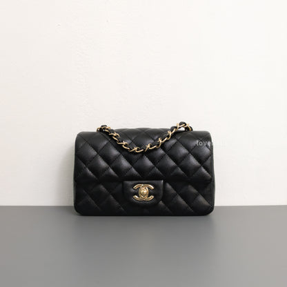 Chanel Mini Rectangle 17B Black Caviar Light Gold Hardware-front1