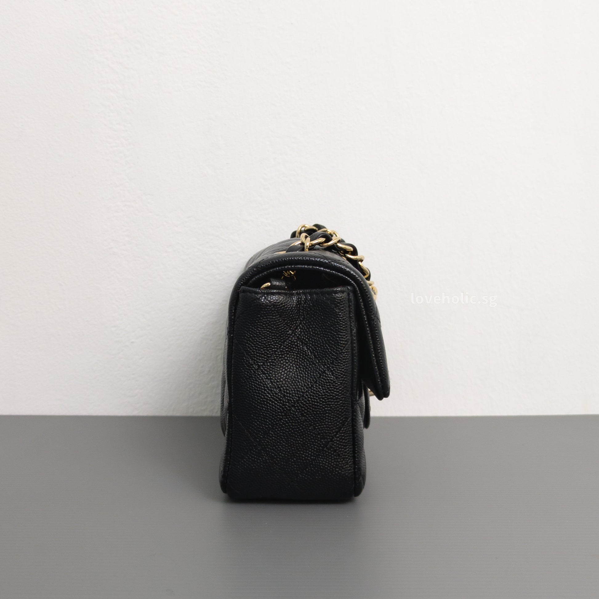 Chanel Mini Rectangle 17B Black Caviar Light Gold Hardware-details