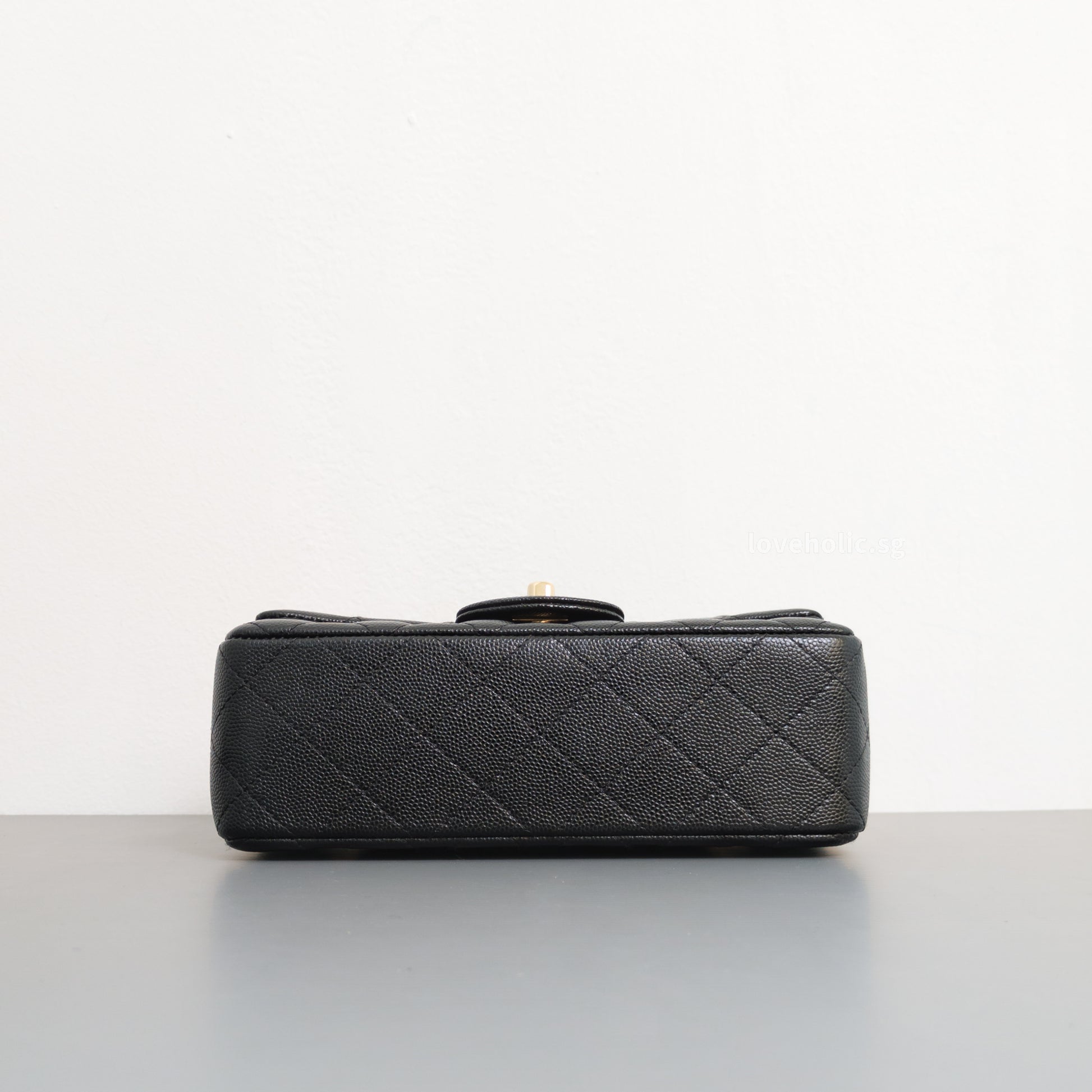 Chanel Mini Rectangle 17B Black Caviar Light Gold Hardware-details