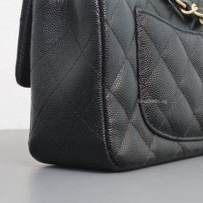 Chanel Mini Rectangle 17B Black Caviar Light Gold Hardware-details