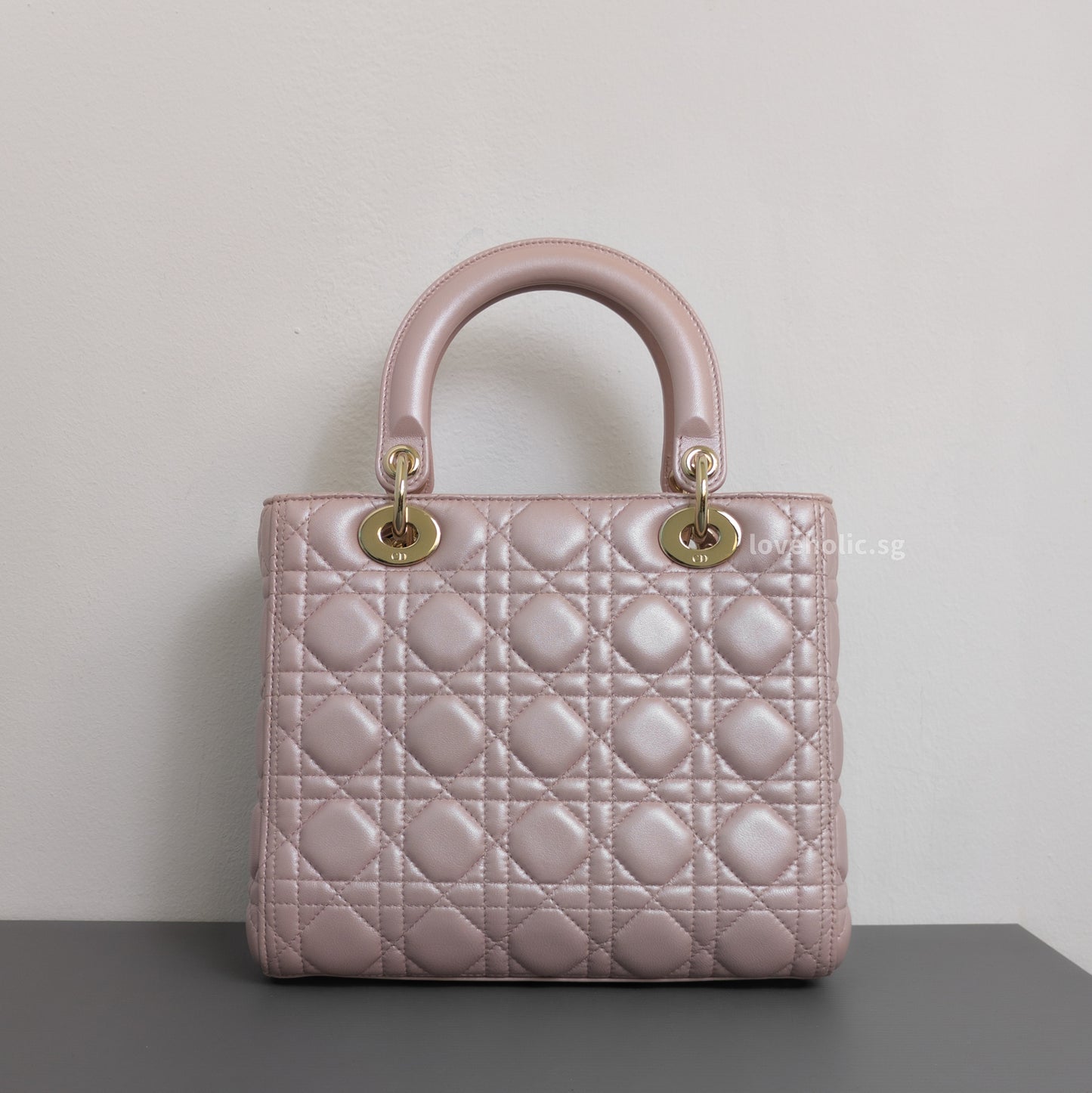Dior Lady Dior Medium | Pearlescent Lotus Pink Lambskin Light Gold Hardware-back