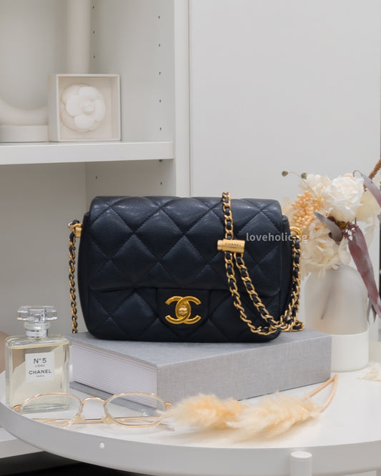 Chanel Flap Bag 21K My Perfect Mini | Iridescent Black Caviar Brushed Gold Hardware-front