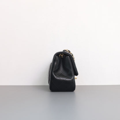 Chanel Classic Flap Mini Square | Black Lambskin Light Gold Hardware-details