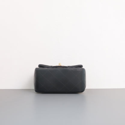 Chanel Classic Flap Mini Square | Black Lambskin Light Gold Hardware-details