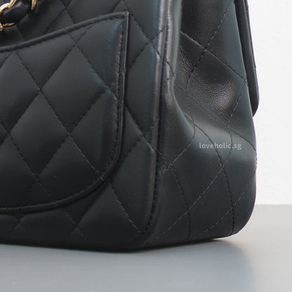 Chanel Classic Flap Mini Square | Black Lambskin Light Gold Hardware-details