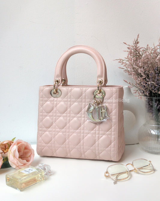 Dior Lady Dior Medium | Powder Pink Lambskin Light Gold Hardware-front