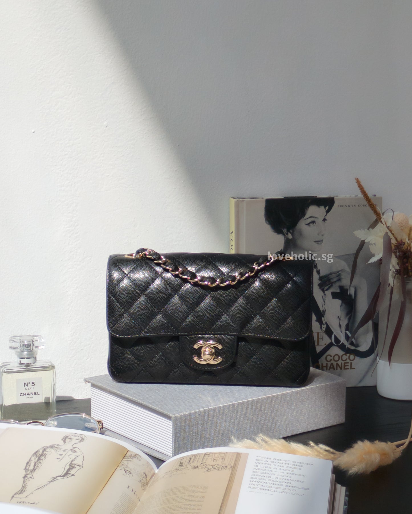 Chanel Mini Rectangle 17C Black Caviar Light Gold Hardware-front