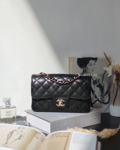 Chanel Mini Rectangle 17C Black Caviar Light Gold Hardware-front