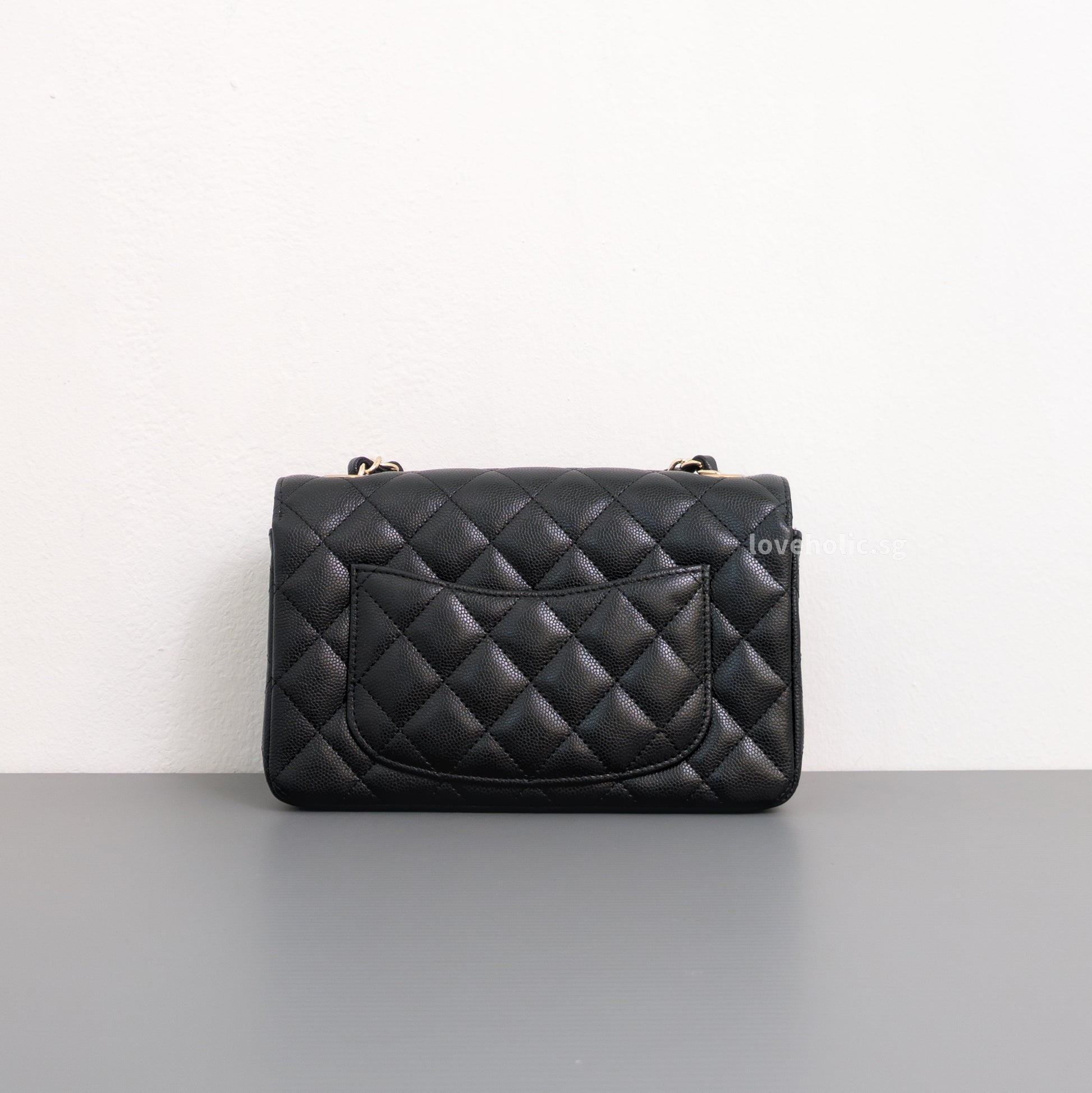 Chanel Mini Rectangle 17C Black Caviar Light Gold Hardware-back