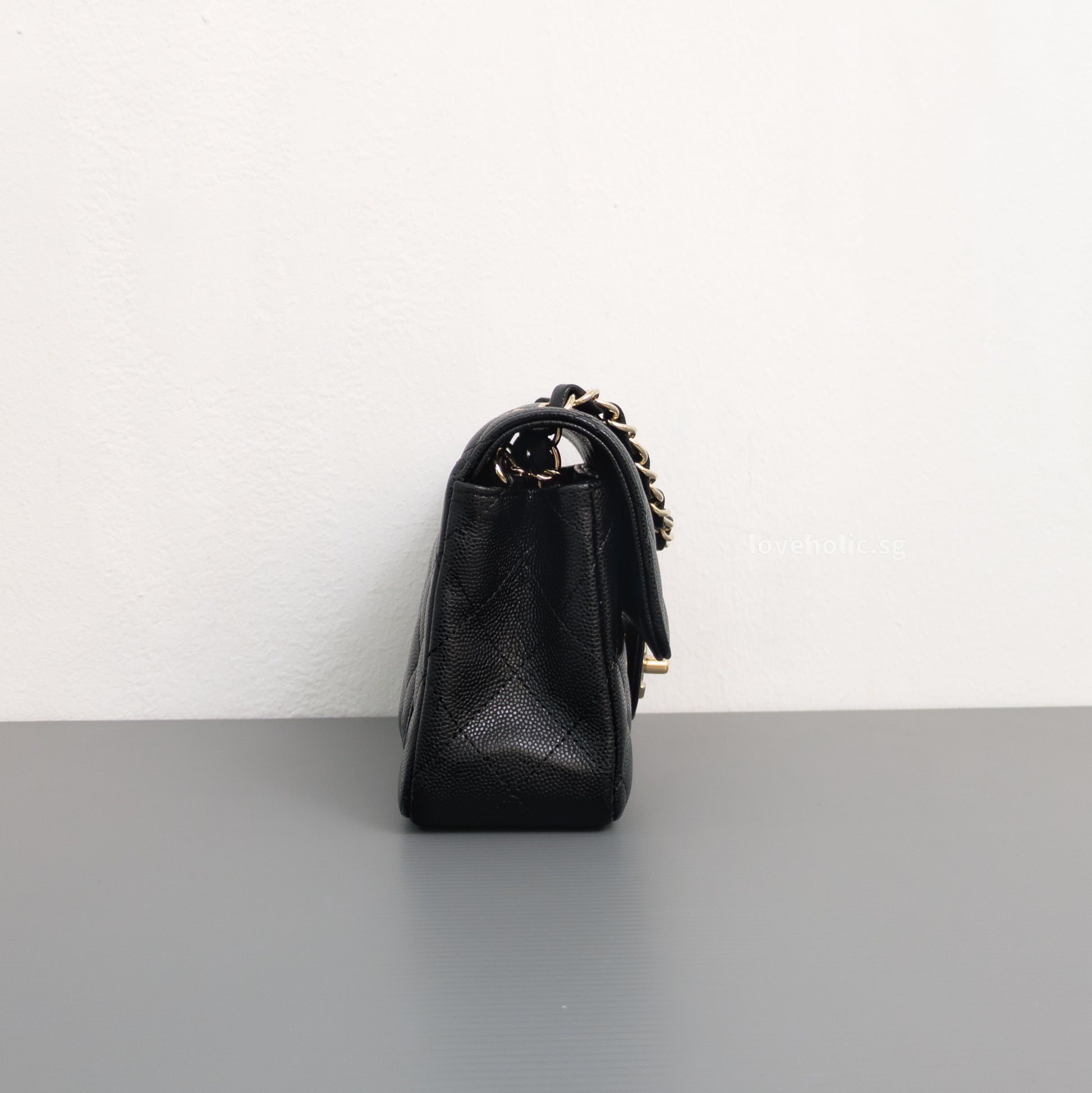 Chanel Mini Rectangle 17C Black Caviar Light Gold Hardware-side