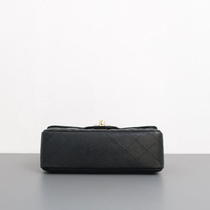 Chanel Mini Rectangle 17C Black Caviar Light Gold Hardware-details