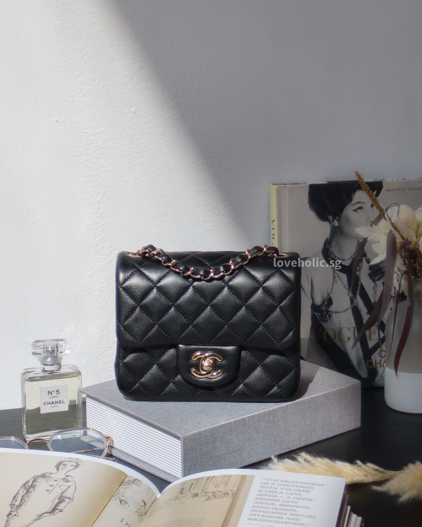 Chanel Classic Flap Mini Square  | Black  Lambskin Light Gold Hardware-front