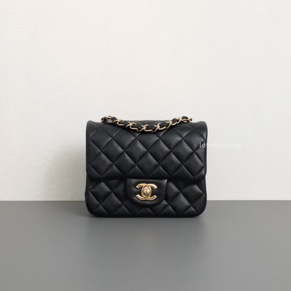 Chanel Classic Flap Mini Square  | Black  Lambskin Light Gold Hardware-front1
