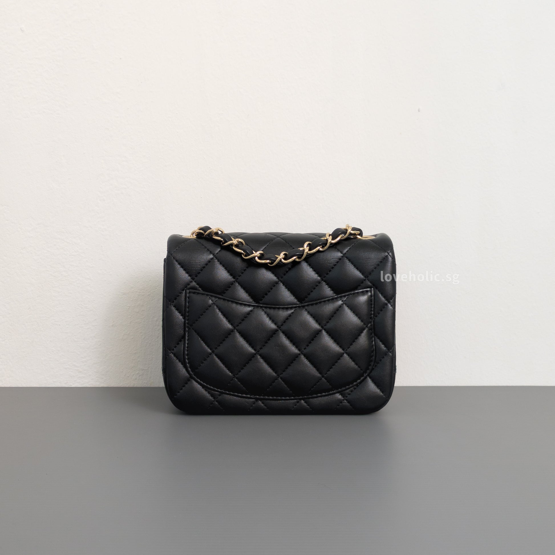 Chanel Classic Flap Mini Square  | Black  Lambskin Light Gold Hardware-back