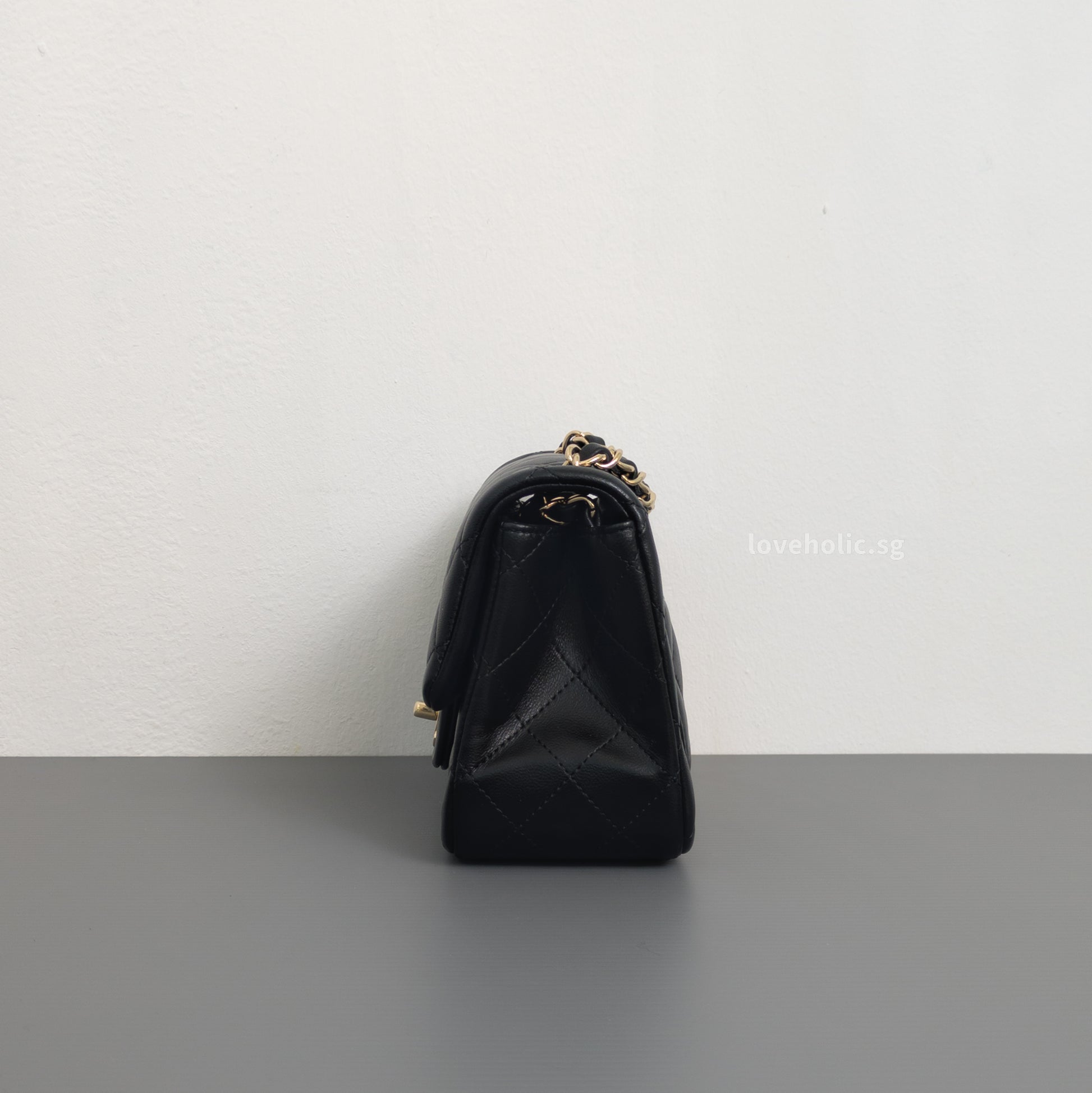 Chanel Classic Flap Mini Square  | Black  Lambskin Light Gold Hardware-details
