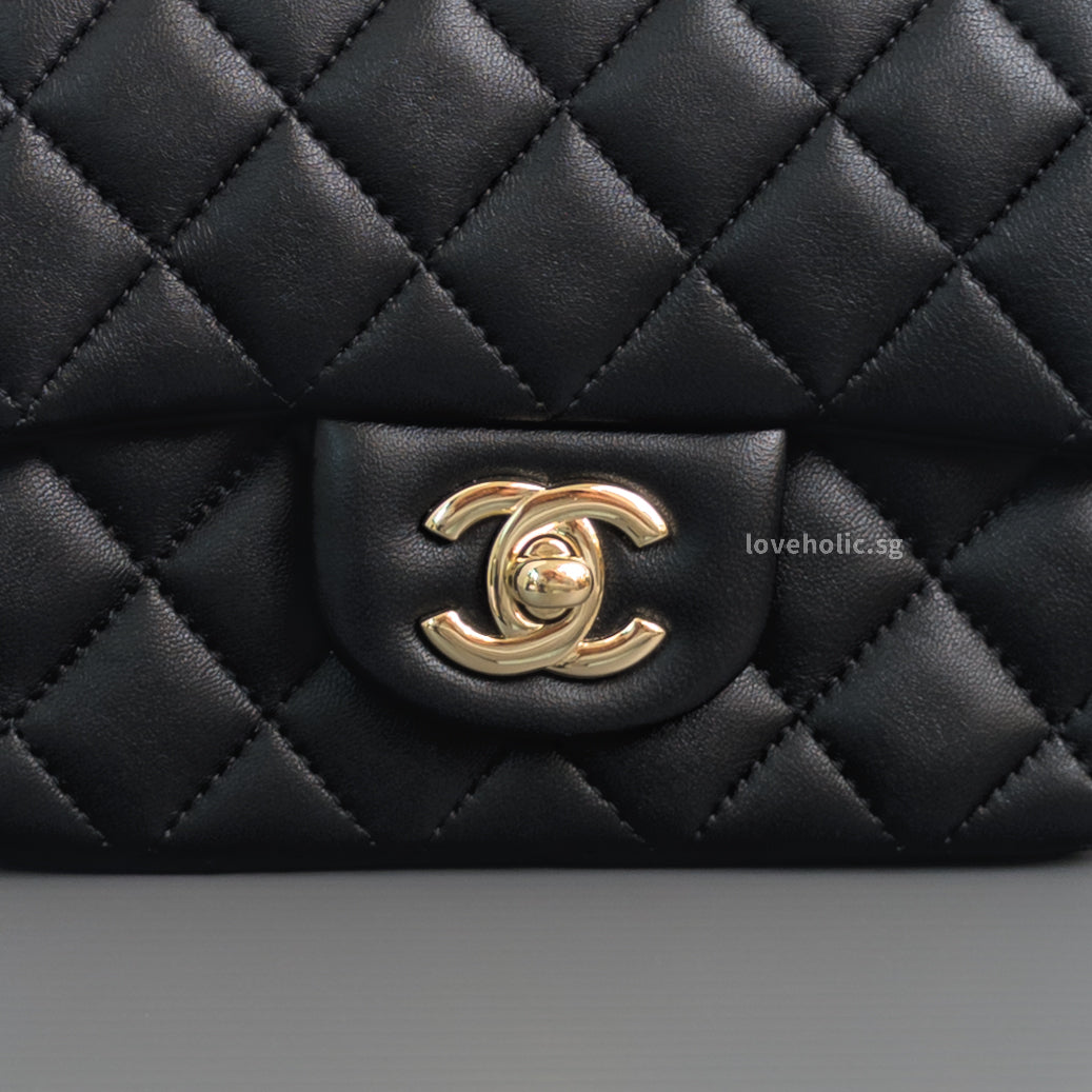 Chanel Classic Flap Mini Square  | Black  Lambskin Light Gold Hardware-details