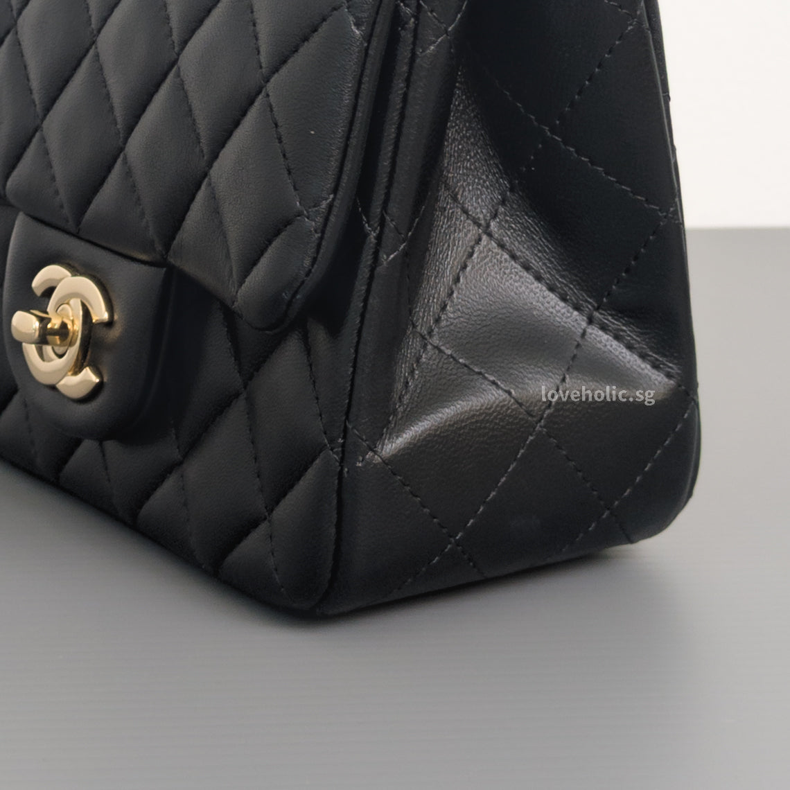 Chanel Classic Flap Mini Square  | Black  Lambskin Light Gold Hardware-details